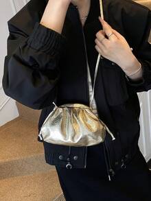 Fashionable Elegant Solid Color Clip Mouth Mini Shoulder Bag Crossbody Bag - Gold - View 6