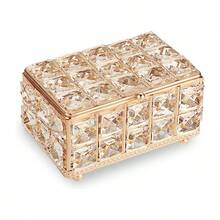 1pc Elegant Crystal Mirrored Vanity Organizer Box, Luxurious Glass Display Case For Jewelry, Rings, Necklaces, Bracelets, Earrings, And Lipsticks. A Chic & Premium Gift For Her, Perfect For Holiday Gifting, Valentine's Day, Birthdays, Or Anniversaries. Stylish Desktop Storage Solution For Dressing Tables & Bathroom Counters.