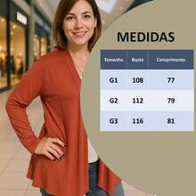 Women's Plus Size Retro Lightweight Cardigan G1 G2 G3 Long Sleeve Kimono Cardigan - 鏽棕色 - 查看 4