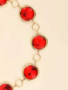 Dây chuyền thắt lưng Ruby lấp lánh, thiết kế tròn thanh lịch + đá quý sáng bóng, vòng eo tôn dáng, đa năng và bền bỉ, phụ kiện thiết yếu, hình trái tim động vật bằng hợp kim kẽm - Đỏ - Xem 5