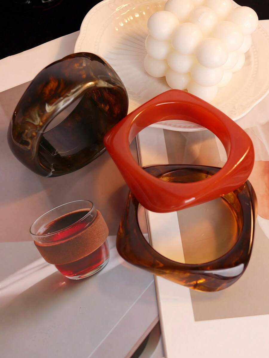 3er Set Vintage Acryl Armband, elegant und minimalistisch, geeignet für den täglichen Gebrauch und Urlaub - Mehrfarbig 2 - Übersicht 1