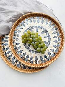 1pc Ins Style Natural Handwoven Minimalist Forest Rattan Storage Tray, Round Creative Woven Tray, Multifunctional Snack Plate, Jewelry Organizer Tray, Suitable For Home Decor, Bedroom Storage, Dining Table Food Arrangement, Can Hold Coffee, Bread, Fruits And Other Items To Enhance Living Quality