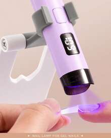 Handheld UV Light For Gel Nails With Stand, Mini Portable Cordless Nail Lamp With LCD Display, Eye-Protective Cover, Flash Curing For Glue Purple - purple with stand - View 3