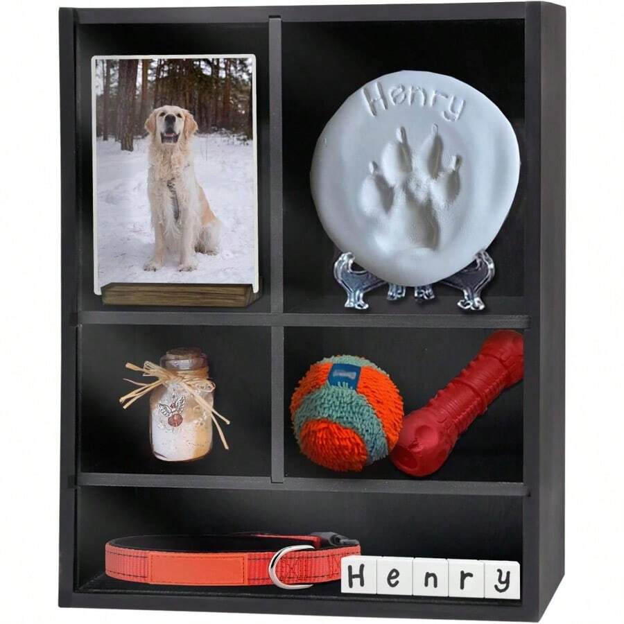 Pet Memorial Shadow Box With Shelves For Dogs Or Cats1114 Solid Wood Pet Frame Urn Ashes Display Case For As Loss Pet Remembrance Memory Keepsake Black - 黑色 - 查看 1