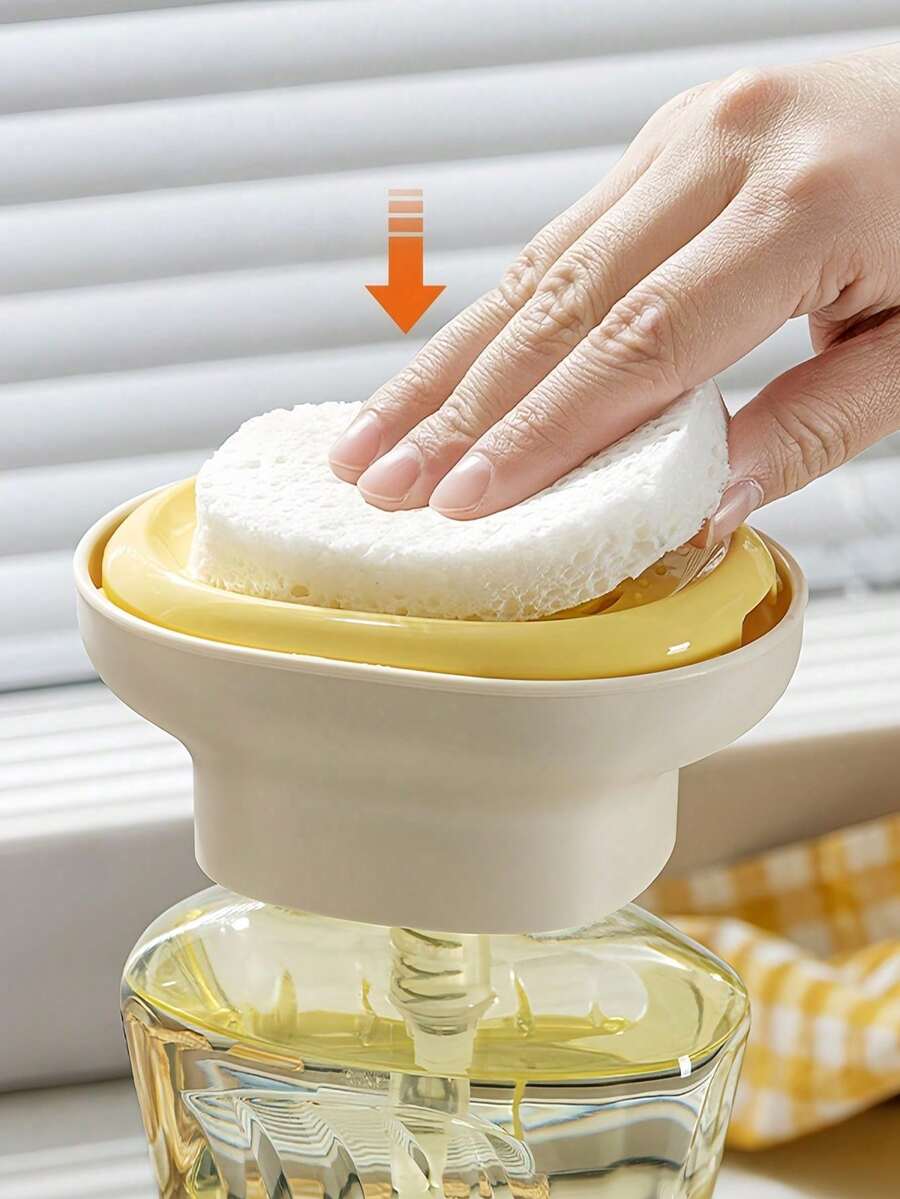1pcDish Soap Press Dispenser – 2-In-1 Sink Soap Box With Sponge Holder, Kitchen Liquid Pump ﻿
