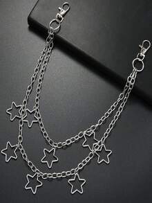 1 pieza Accesorio de cinturón unisex; Cadena de cinturón con decoración de calavera, estrella y cruz de estilo punk de metal remachado, de múltiples capas, adecuada para adolescentes, para uso en verano, deportes al aire libre, viajes, vacaciones, regalos de graduación, decoración de fiestas de cumpleaños o uso diario.