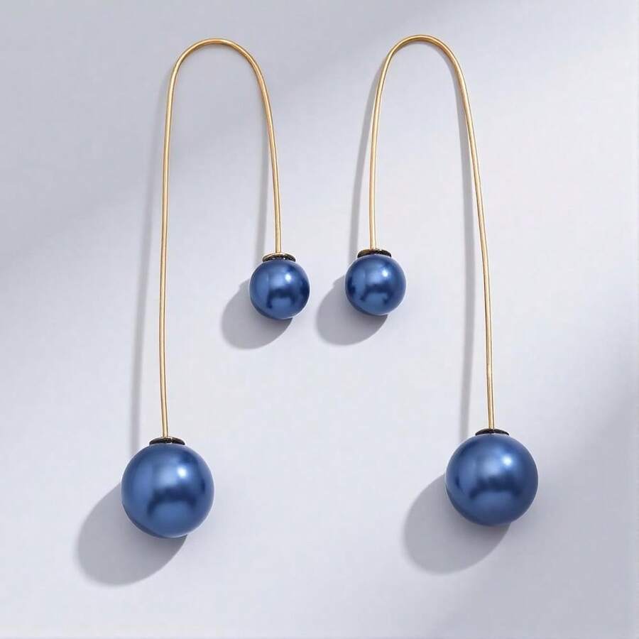 1 Pair Elegant Minimalist Pearl Earrings - Royal Blue - View 1