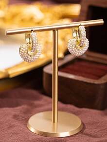 1 Pair Women's Fashionable Elegant Pearl Heart Earrings
