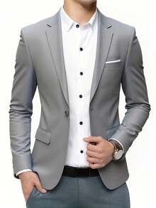 Men's Fashion New Slim Fit Solid Color Stretch 3 PiecesSuit Set, Includes Blazer, Vest And Trousers, Business Formal Wear - Light Grey - View 2