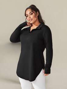 Plus Size Women Christmas Sports Sweatshirt, Long Sleeve Running Outdoor Sweatshirt With Half Zip Collar