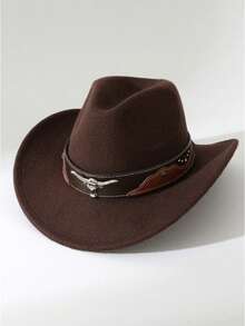 A Classic Western Cowboy Hat For Both Men And Women, A Fashionable Wide-Brimmed, Form-Fitting Top Hat With Silver Metal Buckles, Made Of Polyester, Suitable For Both Men And Women, Perfect For Casual Daily Wear, Outdoor Activities, Horseback Riding, And Party Stage Performances