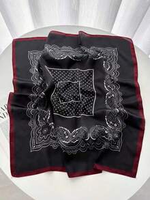 1pc Paisley Print Faux Silk Men's Bandana, Versatile Neck Scarf, Headband, Decoration - Black - View 3