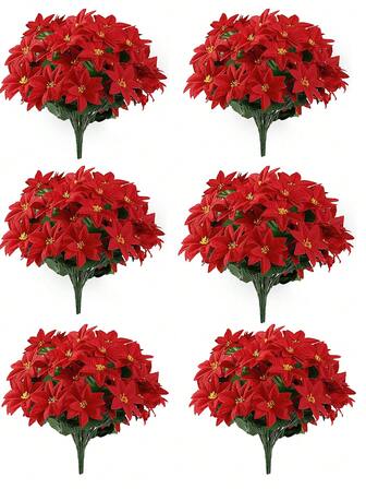 1 件一品红人造一品红花，7 头红色圣诞花，假灌木一品红花，适用于家庭圣诞树桌子婚礼装饰门廊家庭花园室内室外圣诞装饰（红色）