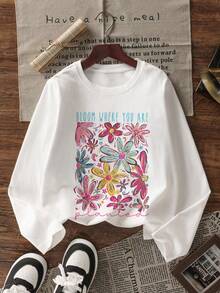 1pc Tween Girl Casual Printed Long Sleeve T-Shirt, Fashionable, Warm And Comfortable Design For Young Students, Spring/Autumn - White - View 6