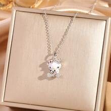 Sanrio 1pc Sanrio Cute Sparkly Rhinestone Kitty Cat Pendant Necklace, Delicate Cartoon Cat Charm Elegant Luxury Fashion Jewelry