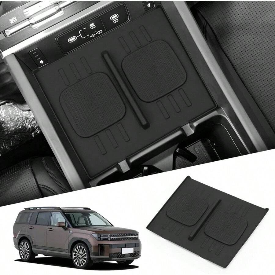- Alfombrilla protectora de carga inalmbrica para Santa Fe 2024 2025, accesorios de silicona antideslizante, interior negro - Negro - - Ver 1