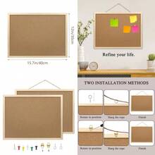 2 Pack Cork Board Bulletin Board 15.7"X 11.81" Inches With Oak Wood Finish Frame For Wall Office Home And School Pins Eye Bolts Gaskets Screws - 棕色 - 查看 2