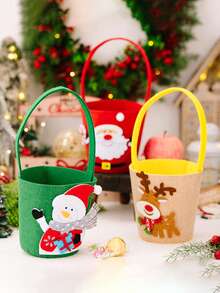 1pc Christmas Storage Baskets Set - Non-Woven Gift Organizer With Handles & Santa Decor, Sturdy Festive Storage For Holiday Decorations, Ornament Storage, Room Decor, Home Decor, Offices Decor, Theme Party Decor, Christmas Decor Christmas Decorations Winter