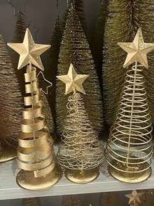 1pc/3pcs Golden Mini Christmas Trees In Various Styles - Elegant Tabletop Decorations With Stable Bases, Bottle-Shaped Retro Holiday Centers, High-End Handicrafts, Suitable For Homes, Offices, And Parties - Festive Home Decorations, No Electricity Required, Christmas Decorations, Office Decorations, High-End Handicrafts, Made Of Durable Iron, Perfect For Christmas. - Multicolor - View 5
