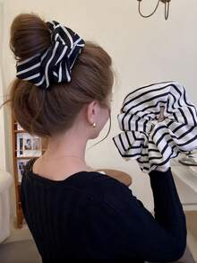 2/1 szt. Duża, retro satynowa gumka do włosów w paski, ekskluzywna gumka do włosów z gumką do kucyka, uniwersalny dodatek do włosów, poliester, casual, gumki do włosów