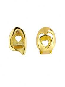 2pcs Hollowed-Out Heart Grillz Set, Golden And Silver Open Face Teeth Caps, Hip Hop Dental Jewelry For Women And Men