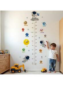 1/2 张太空主题成长图墙贴，带有可爱的宇航员和行星，可移除育儿室贴花，用于婴儿房装饰，教育太阳系儿童墙贴和 60-180 厘米身高 - 彩色 - 查看 2