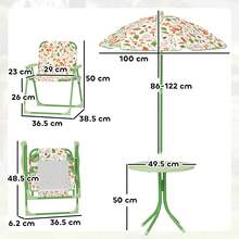 AIYAPLAY Children Table And Chair Set With Adjustable Parasol, 2 Folding Chairs, Picnic Table, Fox Pattern Outdoor Patio Set, For Ages 2-5 Years, Green - Green - View 5