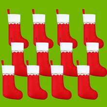 2/12 pièces/Bas de Noël en velours 36 cm Cadeaux de fête Bas de cheminée Décorations de Noël Bas de style campagnard Père Noël Convient pour la décoration de la maison pendant les vacances de Noël (Rouge, Vert) - Rouge - Voir 12