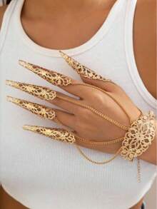 1pc Gothic Style Monster Finger Chain Punk Spike Nail Finger Ring Bracelet