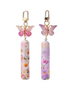 香水喷雾瓶，1/2个水晶蝴蝶吊坠香水瓶，带钥匙扣底部的香水分装瓶，5ml蝴蝶花朵印花香水分装工具，送给家人和朋友的生日礼物，节日礼物