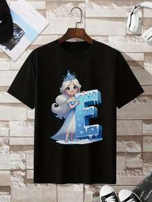 Frozen Princess Theme Ice Letter Decoration, Soft T- Shirt, Streetwear, Perfect For A Casual Yet Stylish Date Night Look, Casual T-Shirt Graphic Tees, Graphic Tees, 100 Percent Cotton Shirts, Black Street Graphic Tees, Men's T-Shirt, Funny Graphic Vintage T Shirts, S-XXXL - Noir-1 - Voir 1