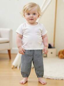 Newborn Toddler Gingham Checkered Pants Baby Girl Boy Jogger Harem Pants Infant Kids Plaid Trousers Summer Fall Bottoms - 黑色 - 查看 4