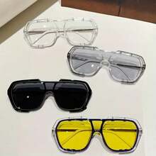 Unisex Slimming Fashion Glasses - Irregular Mirror Gradient Yellow Blue, Half Frame Design, Lightweight Decorative Glasses Suitable For Clubs, Street Photography, Parties And Festivals (Christmas, Lunar New Year, Carnival),  Glasses, Durable Glasses, Clear Vision Glasses - Khung đen màu xám - Xem 4