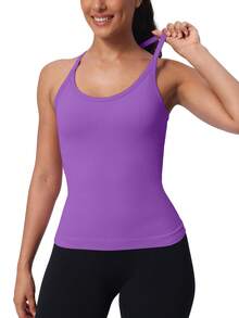 Workout Tank Tops For Women Built In Shelf Bras Padded -Racerback Athletic Tank Tops Ribbed Yoga Shirts - 紫色02 - 查看 6