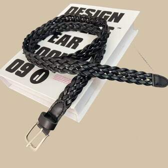 1pc Vintage Woven Buckle Waist Belt For Women, Suitable For Casual Pants And Dresses, Thin Hole-Less Design