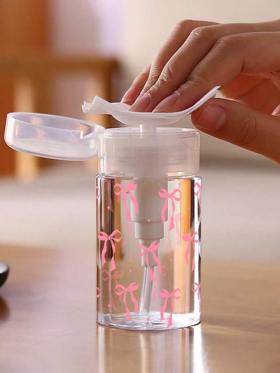 蝴蝶結圖案透明寵物可重複填充旅行瓶,卸妝液分裝瓶,附 3.38oz/6.76oz 便攜式壓頭分裝瓶,適用於指甲油卸除液、化妝水和卸妝液,圓頂設計,僅限手洗,卸妝液瓶 - 彩色 - 查看 1
