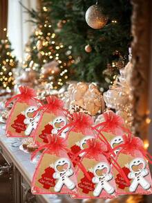 15 pièces/set Ensemble cadeau ouvre-bouteille bonhomme en pain d'épices de Noël - Design de dessin animé mignon, en acier inoxydable, métal, ouvre-bouteille manuel, comprenant 5 pièces d'ouvre-bouteilles bonhomme en pain d'épices, 5 pièces de cartes sapin de Noël, 5 pièces de sacs en laine flocon de neige rouge. Parfait pour la cuisine, les fêtes et les cadeaux de Noël, accessoires ludiques, détails raffinés, accessoires de fête