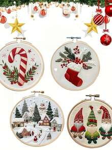 1 Set DIY Embroidery Kit With Plastic Embroidery Hoop, Christmas Gift Embroidery Wall Hanging Decor, Random Color Embroidery Frame