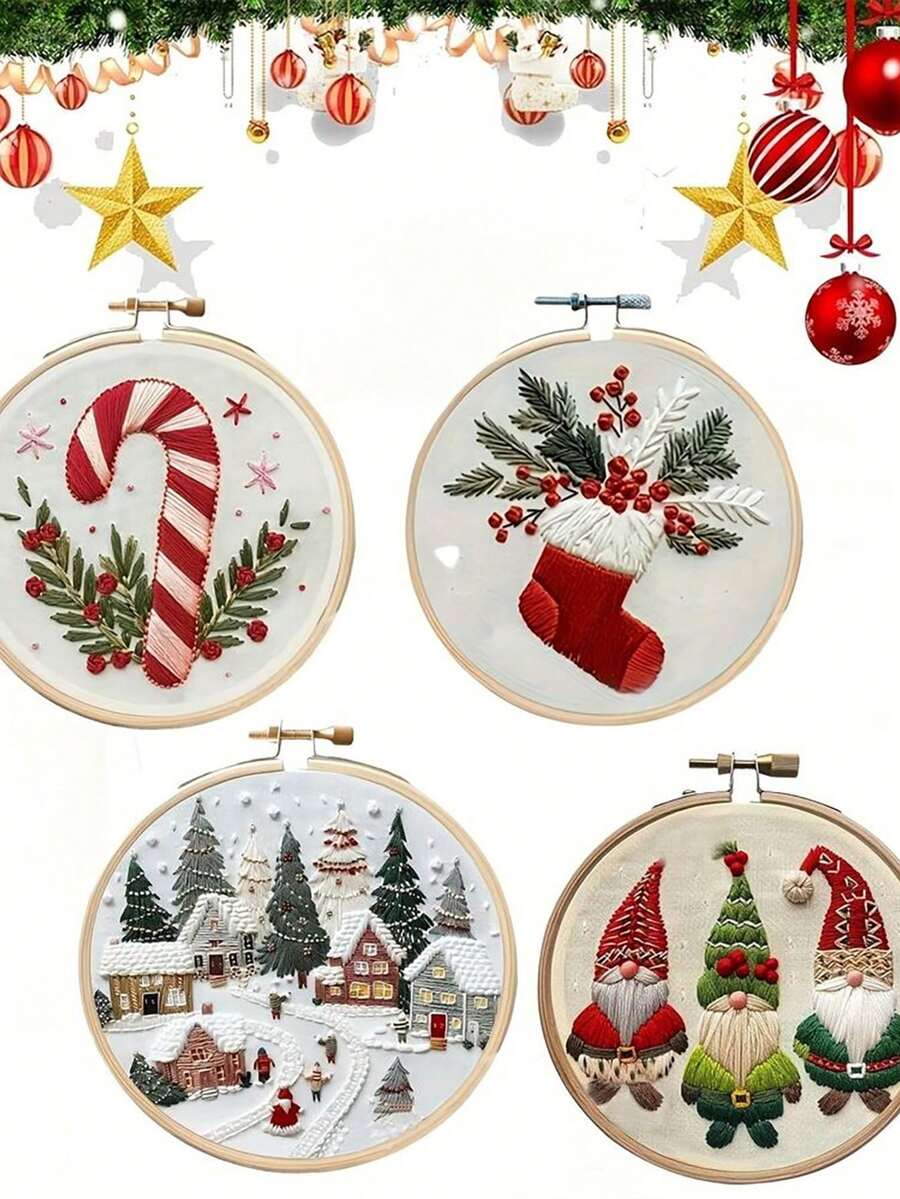 1 Set DIY Embroidery Kit With Plastic Embroidery Hoop, Christmas Gift Embroidery Wall Hanging Decor, Random Color Embroidery Frame
