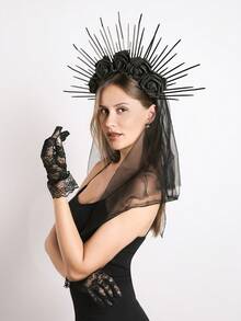 1 件哥特式黑女巫玫瑰头带，金色太阳和月亮发饰，万圣节舞台表演服装道具 - 彩色 - 查看 15