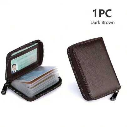 Faux Leather Card Holder Wallet, Suitable For Both Men And Women, With A Zipper Card Compartment That Can Accommodate Up To 22 Cards. Ideal For Storing Bank Cards, Credit Cards, Debit Cards, Business Cards, And ID Cards, Making It A Practical Daily Office Organizer.