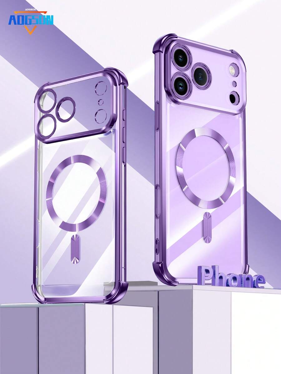 Ốp lưng trong suốt từ tính cho Galaxy A06 A16 A26 A36 A56 S25 Ultra S24 Ultra, tương thích với MagSafe, tích hợp bảo vệ ống kính camera, lớp mạ cao cấp, chất liệu TPU mềm trong suốt chống sốc, mỏng nhẹ, tương thích với dòng . - Màu tím hoa cà - Xem 1