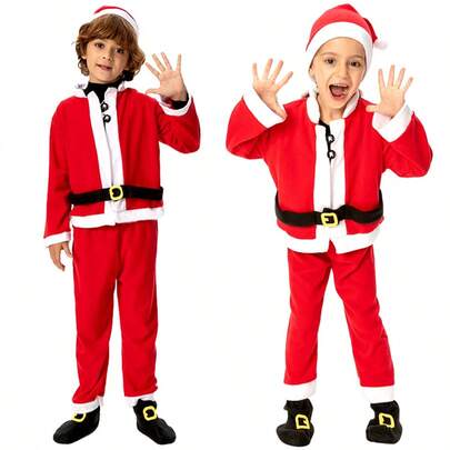 Children's Christmas Costume - With Hat, Top, Belt, Pants, Boot Cover