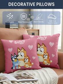 Bluey 1/2/4pcs Brui Pillow Case, Soft Decorative Pillow Cover, Linen Pillowcase, Bedding, Brui Cartoon Pattern Pillowcase, Zipper Closure, Suitable For Sofa, Bedroom, Living Room Home Decor - Multicolor - View 6