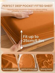 1 pièce Drap-housse super doux de couleur unie, literie, drap de lit léger, housse de matelas orange, drap-housse à poche profonde, doux et respirant, pour tous les formats de lit - simple, double, queen, king. Convient pour toutes les saisons, décoration de chambre