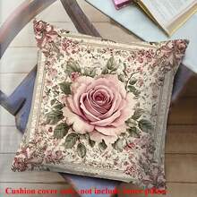 1 bucată Husă de pernă cu trandafiri florali vintage - catifea piersică cu design elegant de trandafiri roz și frunze verzi, potrivită pentru decorarea fermei în camera de zi, canapea sau balcon - se poate spăla la mașină, cu fermoar, 45 cm/17,7 inchi - husă de pernă vintage, husă de pernă decorativă, tavă de pernă, fără pernă