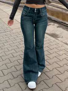 Low-Waist Retro Y2K Style Versatile Two-Button Women's Denim Flare Pants