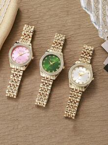 1pc Rhinestone Embellished Vintage Stylish Casual Women's Quartz Steel Band Watch, Suitable As Halloween, Birthday, Thanksgiving Gift