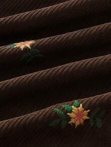 秋冬复古棕色灯芯绒绣花裙，秋季及膝绣花裙，校服裙，复古老钱裙，万圣节和圣诞节裙