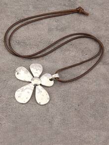 1 件简约银色不对称向日葵形合金吊坠项链，女士时尚可调节绳项链，适合日常佩戴，适合青少年、女性、女友情人节